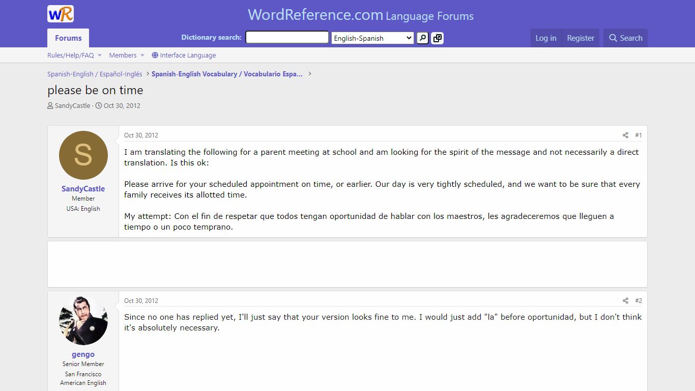 please be on time | WordReference Forums